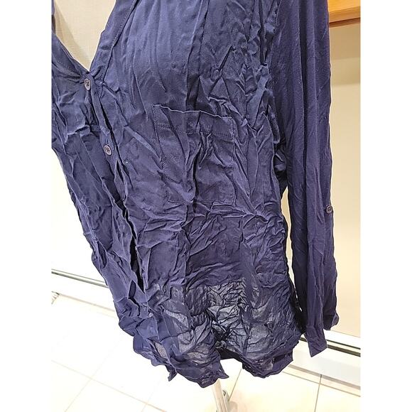 Pleione Long Sleeve Button Down Blouse Top Navy Blue Plus 2x NEW - Picture 3 of 11
